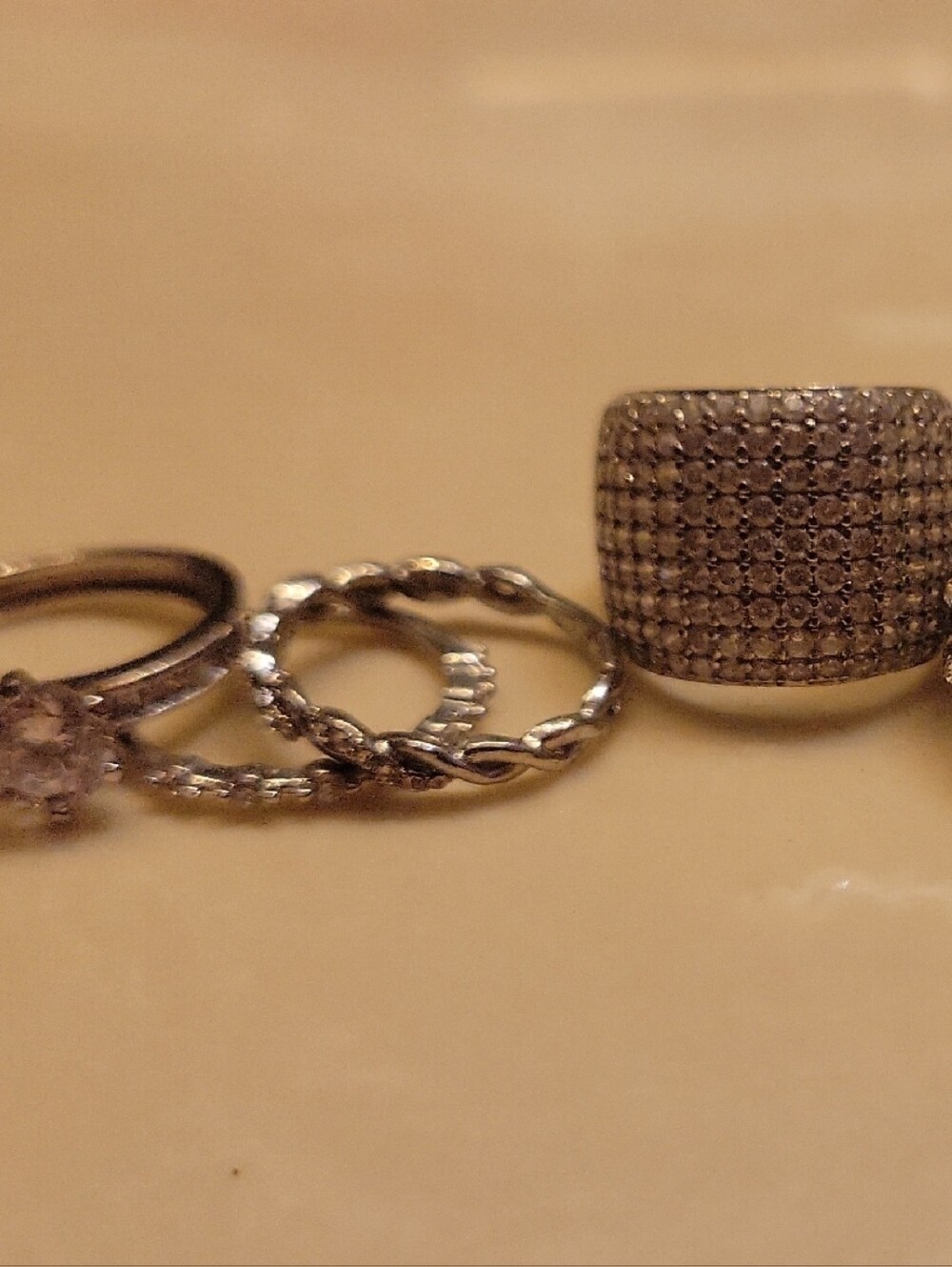 Set of Silver-Tone Crystal Rings - Multi Style